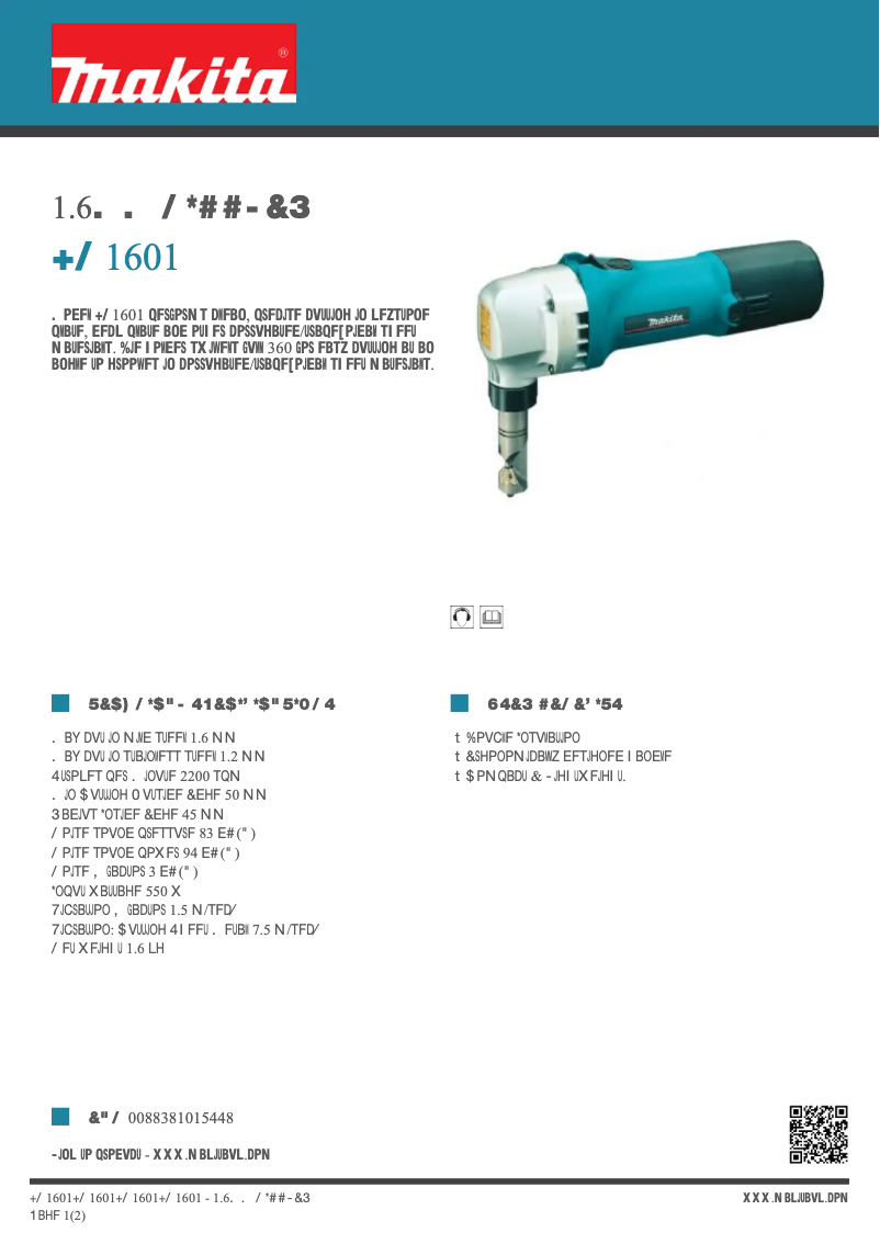 Page 1 de la notice Fiche technique Makita JN1601