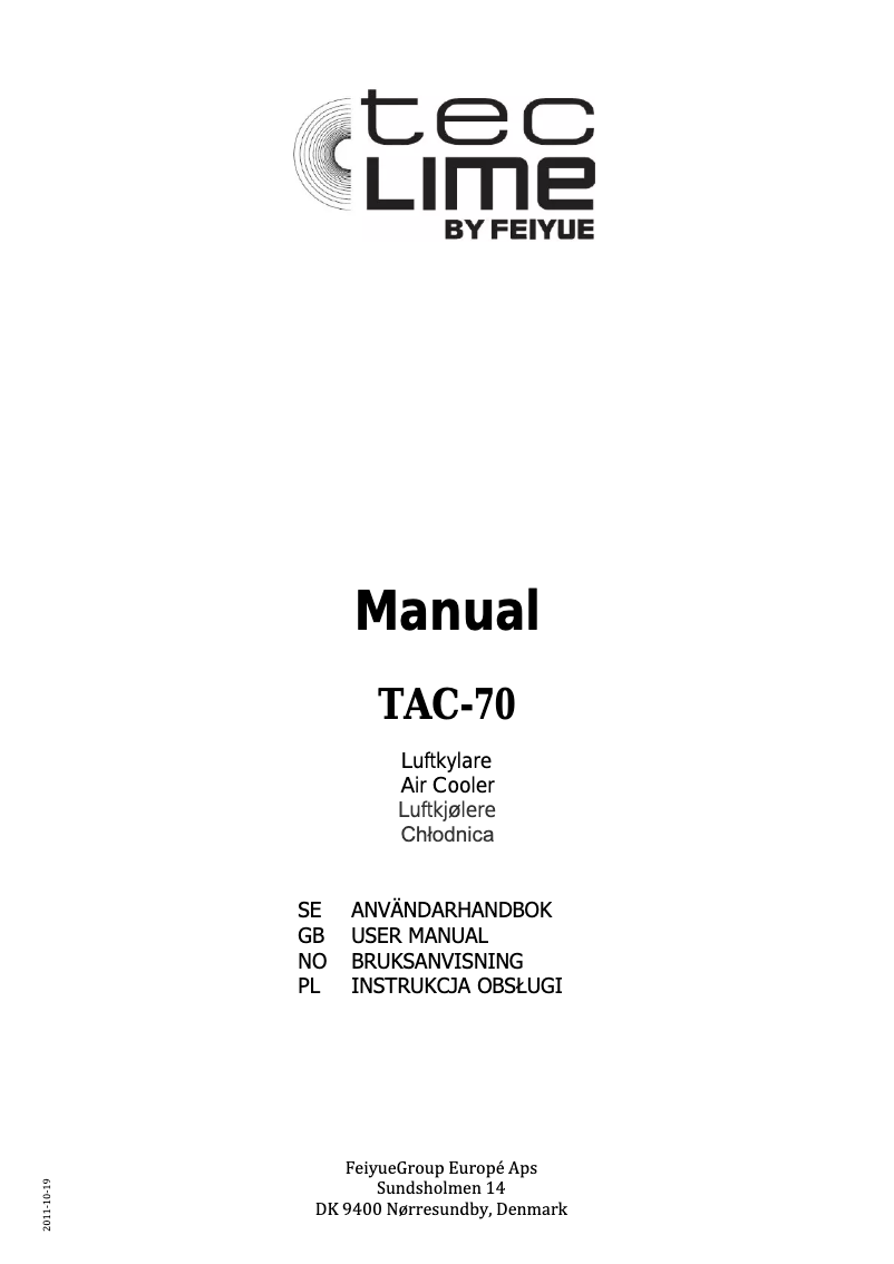 Page 1 of the manual User Manual TecLime TAC-70