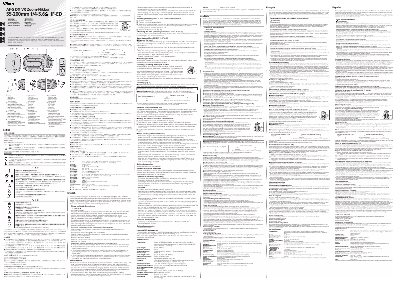 Page 1 of the manual User Manual Nikon Nikkor AF-S DX VR Zoom-Nikkor 55-200mm f/4-5.6G IF-ED