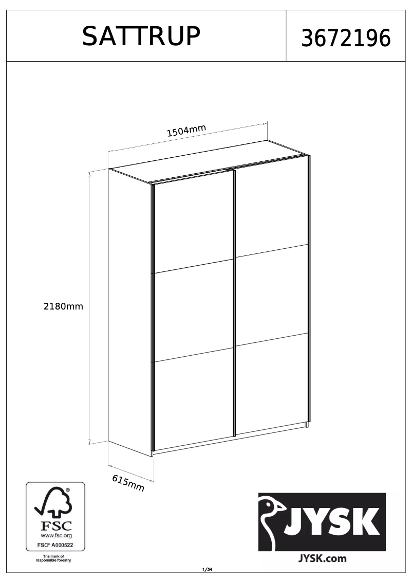 Page 1 of the manual User Manual JYSK Sattrup (150x218x62)