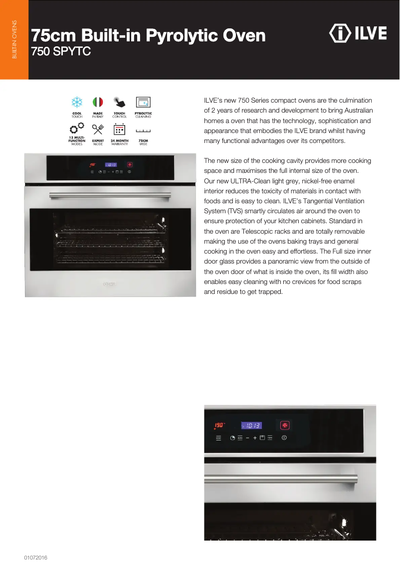 Page 1 of the manual Technical Sheet Ilve 750SPYTCI