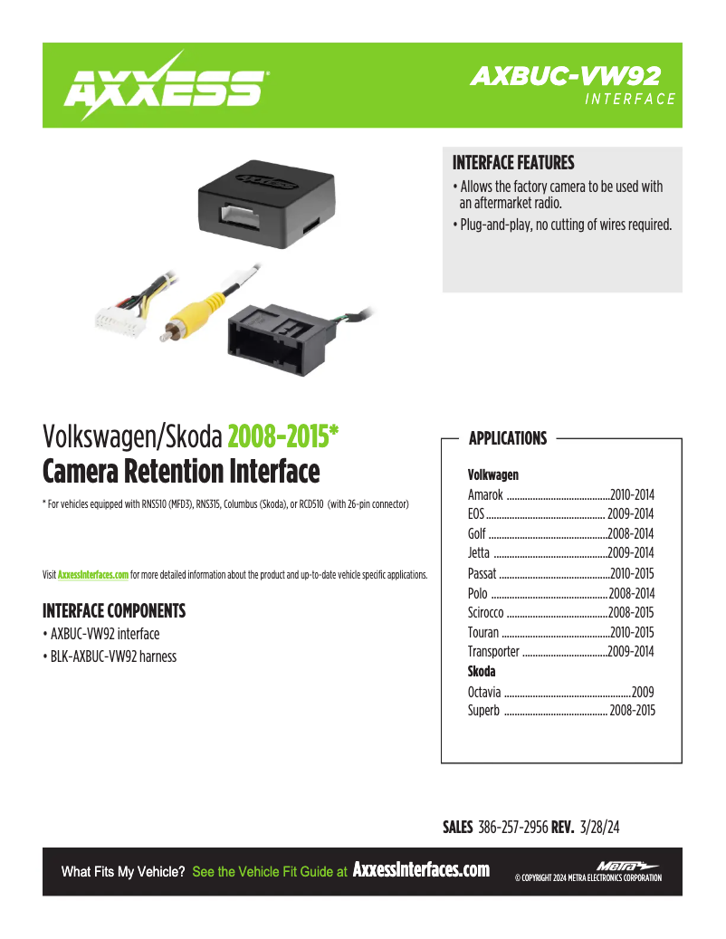 Page 1 of the manual Technical Sheet AXESS AXBUC-VW92