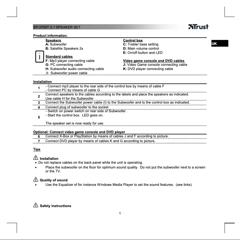 First page image of the manual for SoundForce SP-3700T