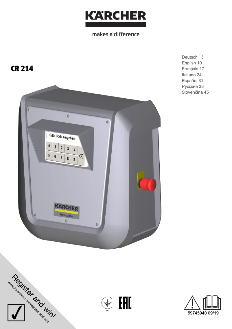 Page 1 of the manual User Manual Kärcher CR 214 BC