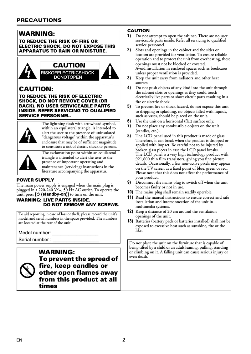 Page 1 of the manual User Manual Funai LT8-M26BB