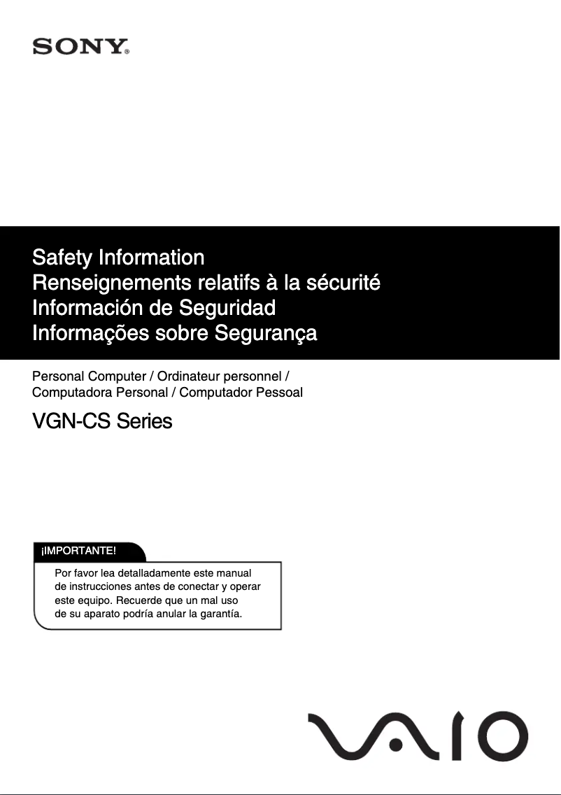 Page 1 of the manual Safety Instructions Sony Vaio VGN-CS360A