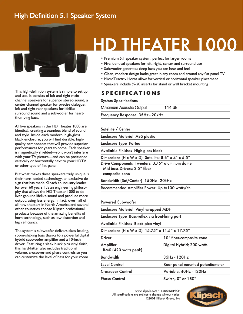 First page image of the manual for HD Theater 1000
