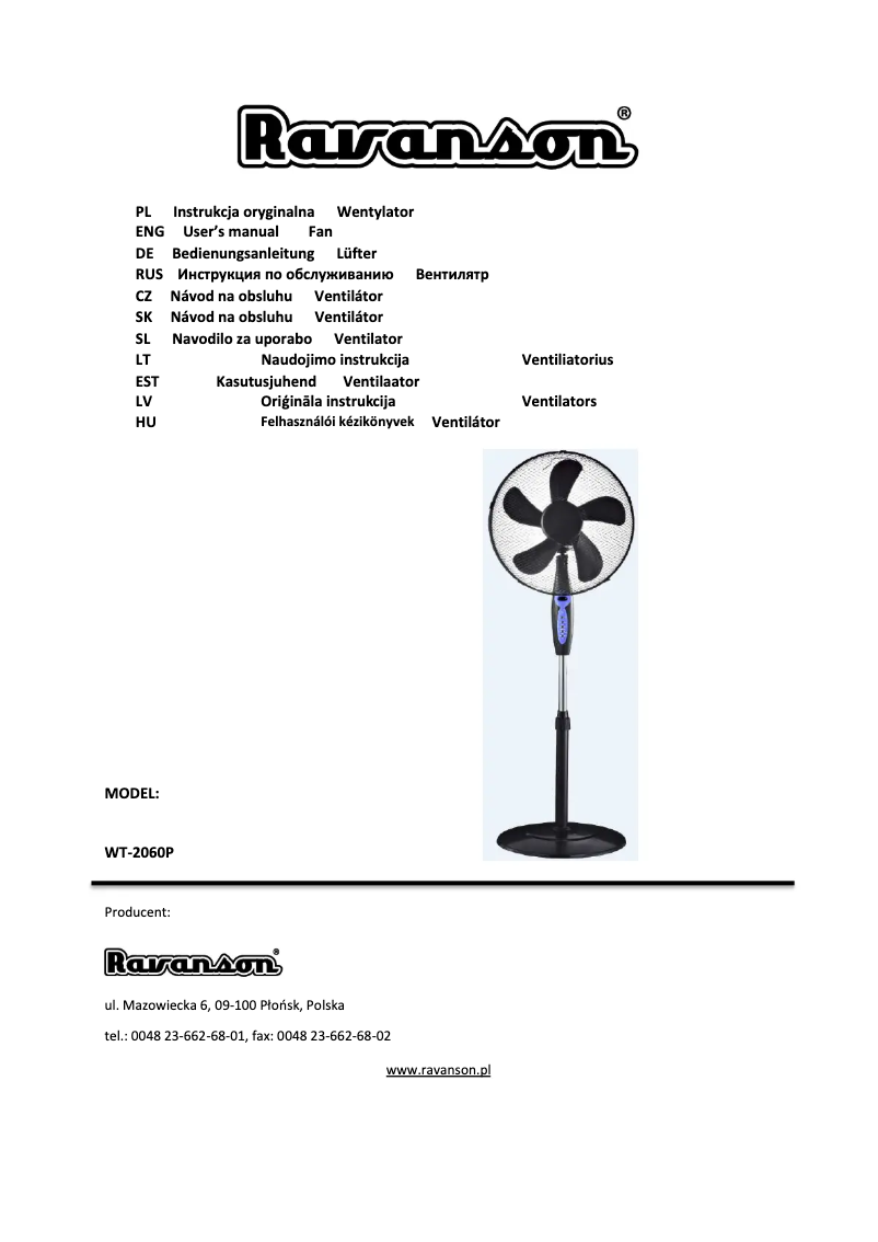 First page image of the manual for WT-2060P