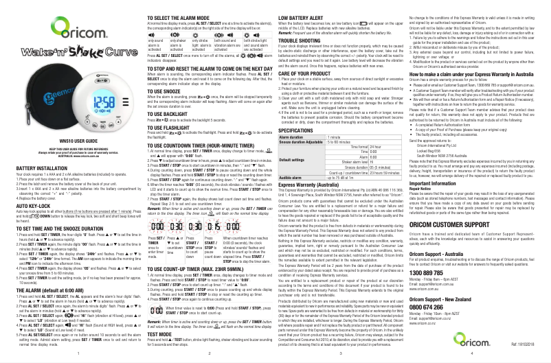 Image de la première page du manuel de l'appareil WAKE'N' SHAKE WNS10