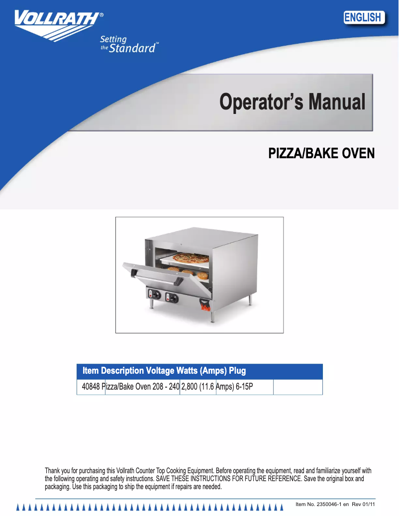 Page 1 of the manual User Manual Vollrath 40848