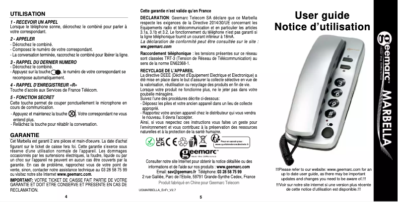 First page image of the manual for Marbella