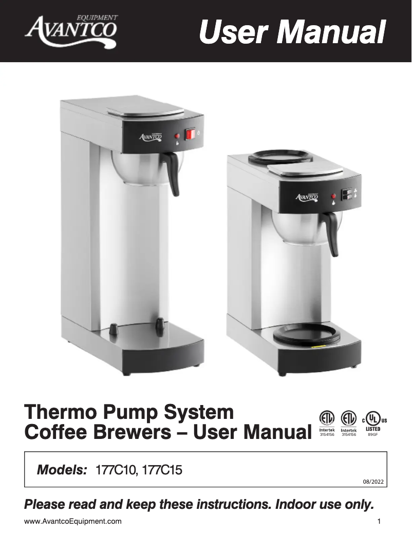 Page 1 of the manual User Manual Avantco C10