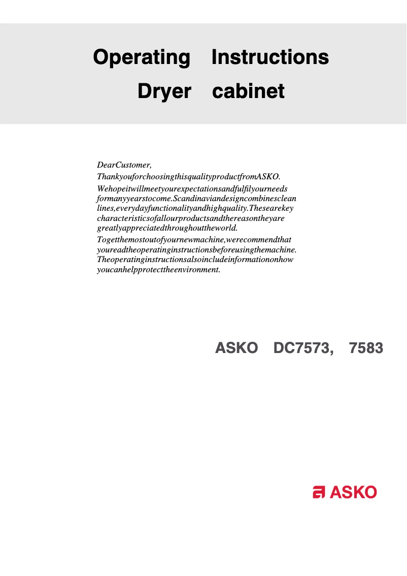 Page 1 of the manual User Manual Asko DC7573