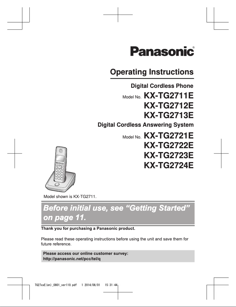 Page 1 of the manual User Manual Panasonic KX-TG2722E