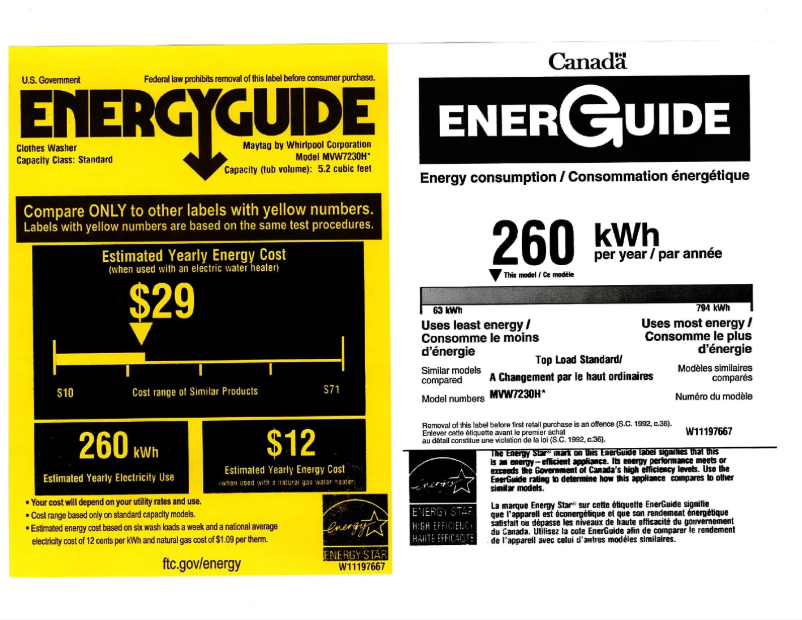 Page 1 of the manual Energy Label Maytag MVW7230HC