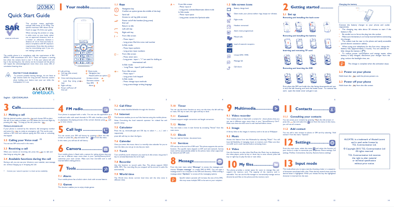 First page image of the manual for One Touch 2036X