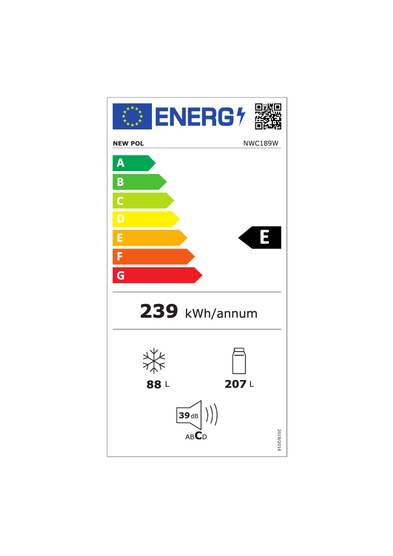 Page 1 of the manual Energy Label New Pol NWC189W