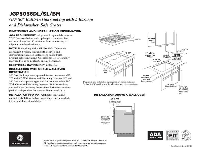 First page image of the manual for JGP5036DLBB