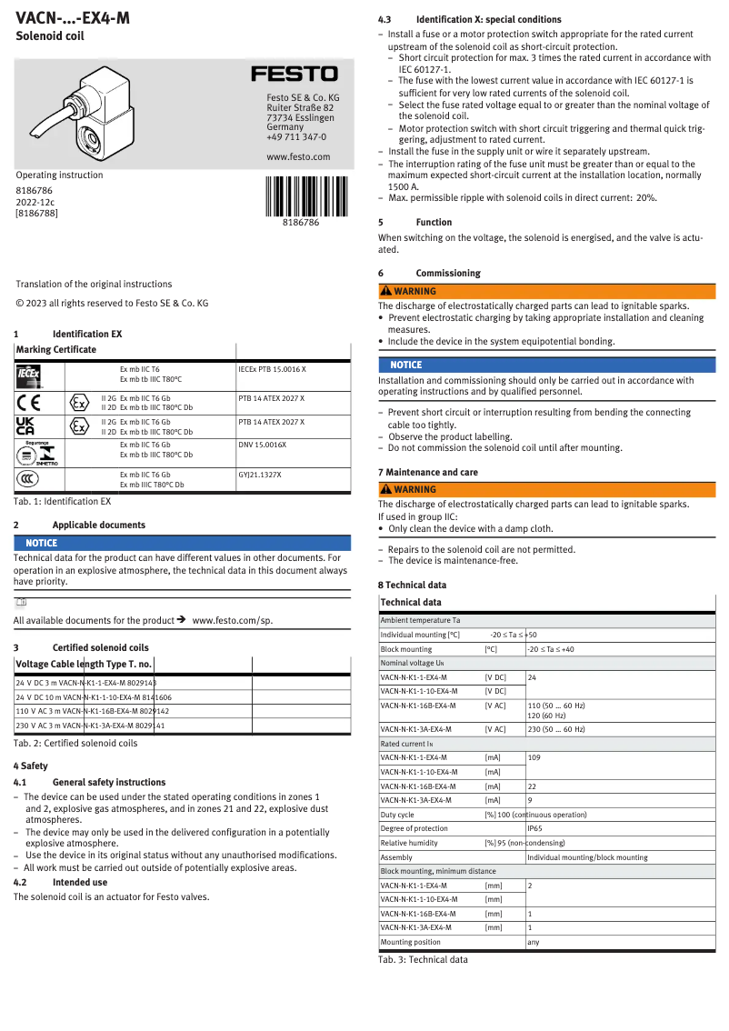 Page 1 of the manual User Manual Festo VACN-N-K1-1-EX4-M