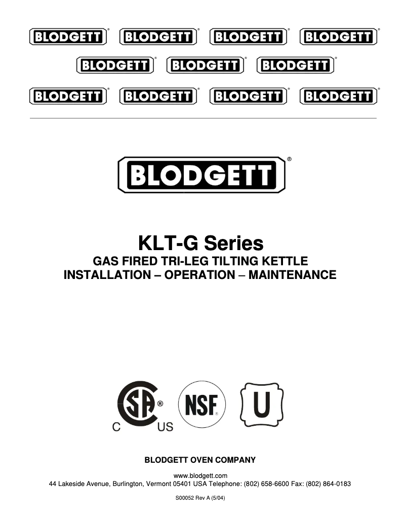 Page 1 of the manual User Manual Blodgett KLT-60G