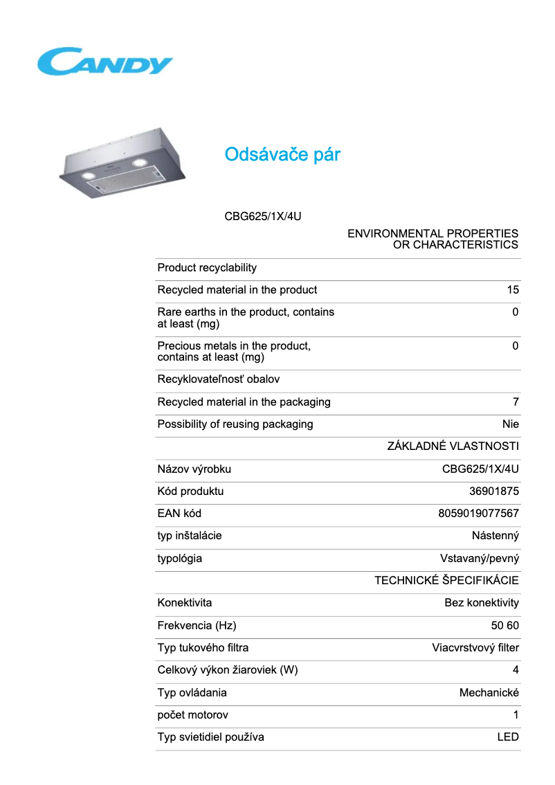 First page image of the manual for CBG625/1X/4U