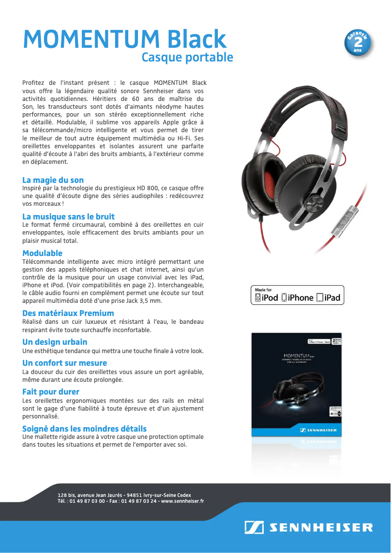Page 1 of the manual Technical Sheet Sennheiser Momentum