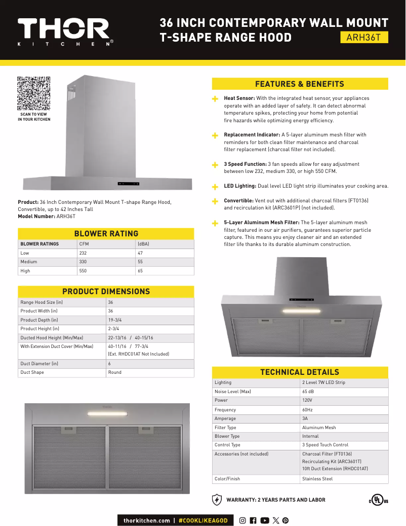 Page 1 of the manual Technical Sheet Thor ARH36T