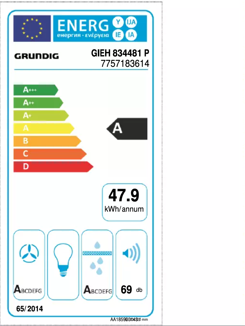 Page 1 of the manual Energy Label Grundig GIEH 834481 P