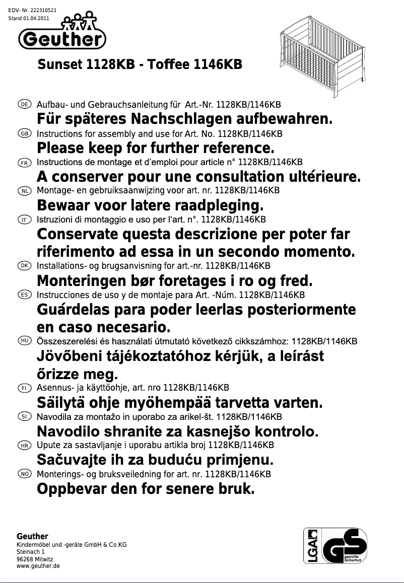 Page 1 of the manual User Manual Geuther Toffee