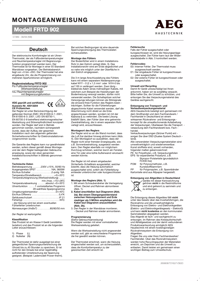 First page image of the manual for FRTD 902