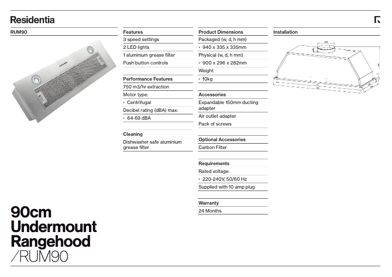 First page image of the manual for RUM90