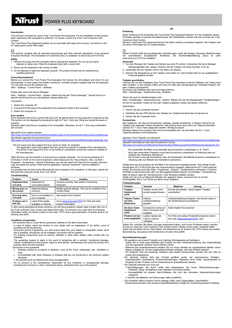 First page image of the manual for Power+ Keyboard