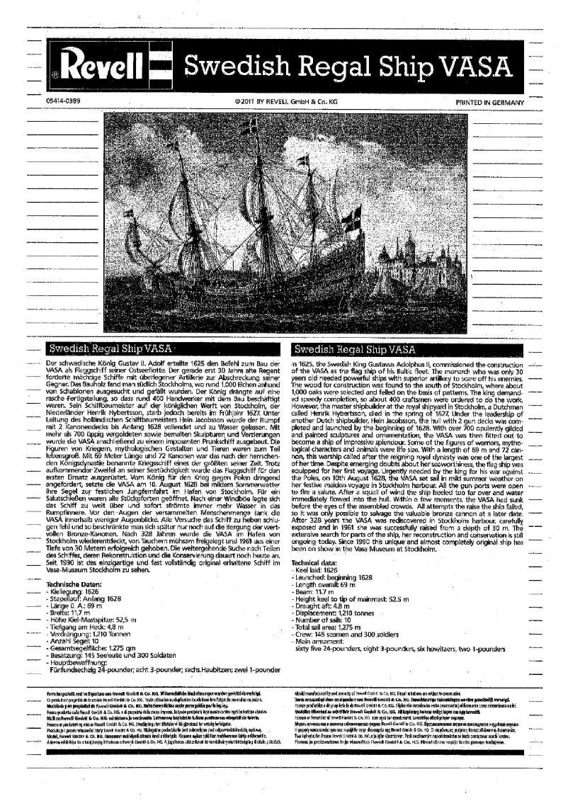 Page 1 of the manual User Manual Revell Swedish Regal Ship VASA