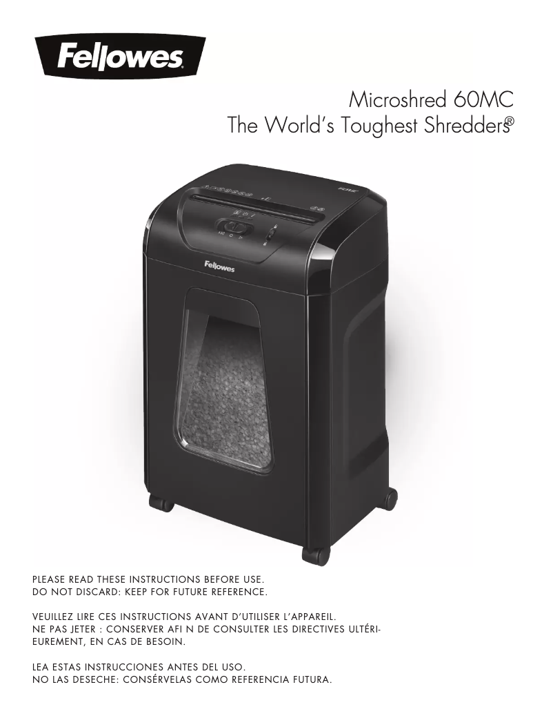 First page image of the manual for MicroShred 60MC