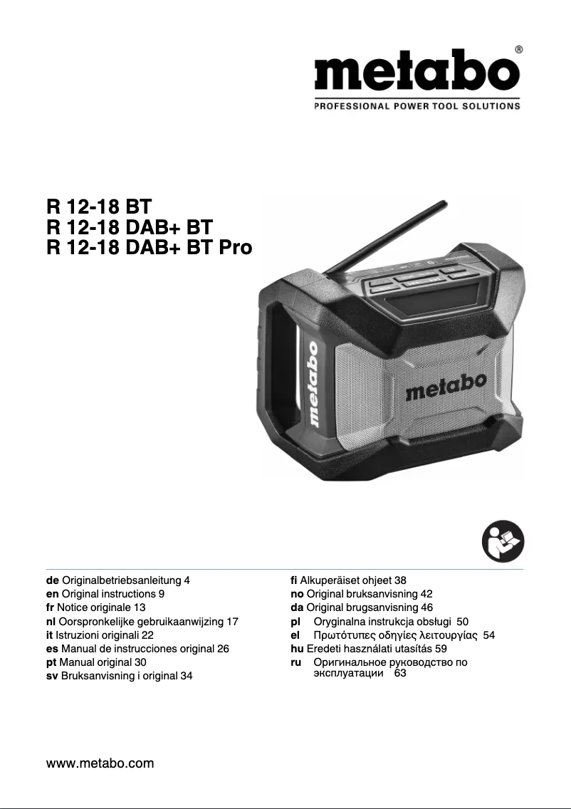 Page 1 of the manual User Manual Metabo R 12-18 DAB+ BT Pro