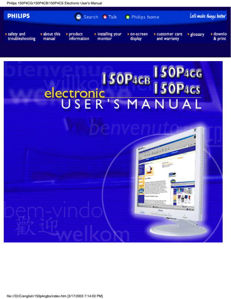 Page 1 of the manual User Manual Philips 150P4CG