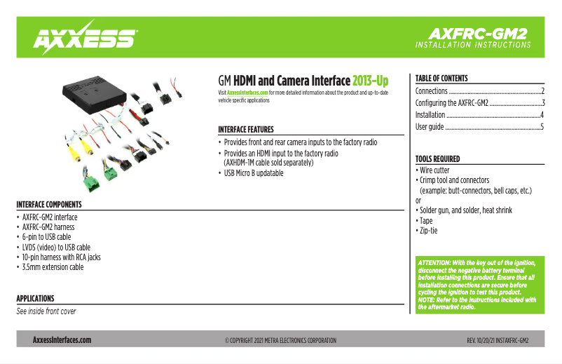 First page image of the manual for AXFRC-GM2