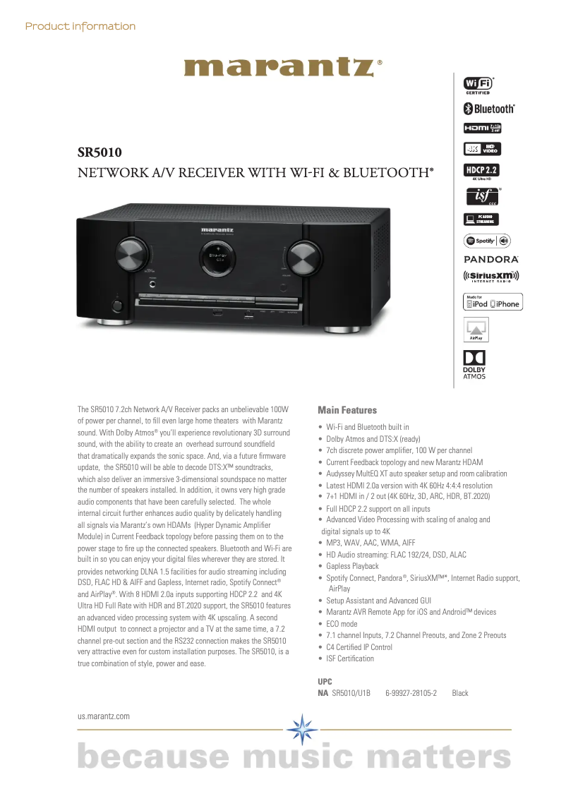 Page 1 of the manual Technical Sheet Marantz SR5010
