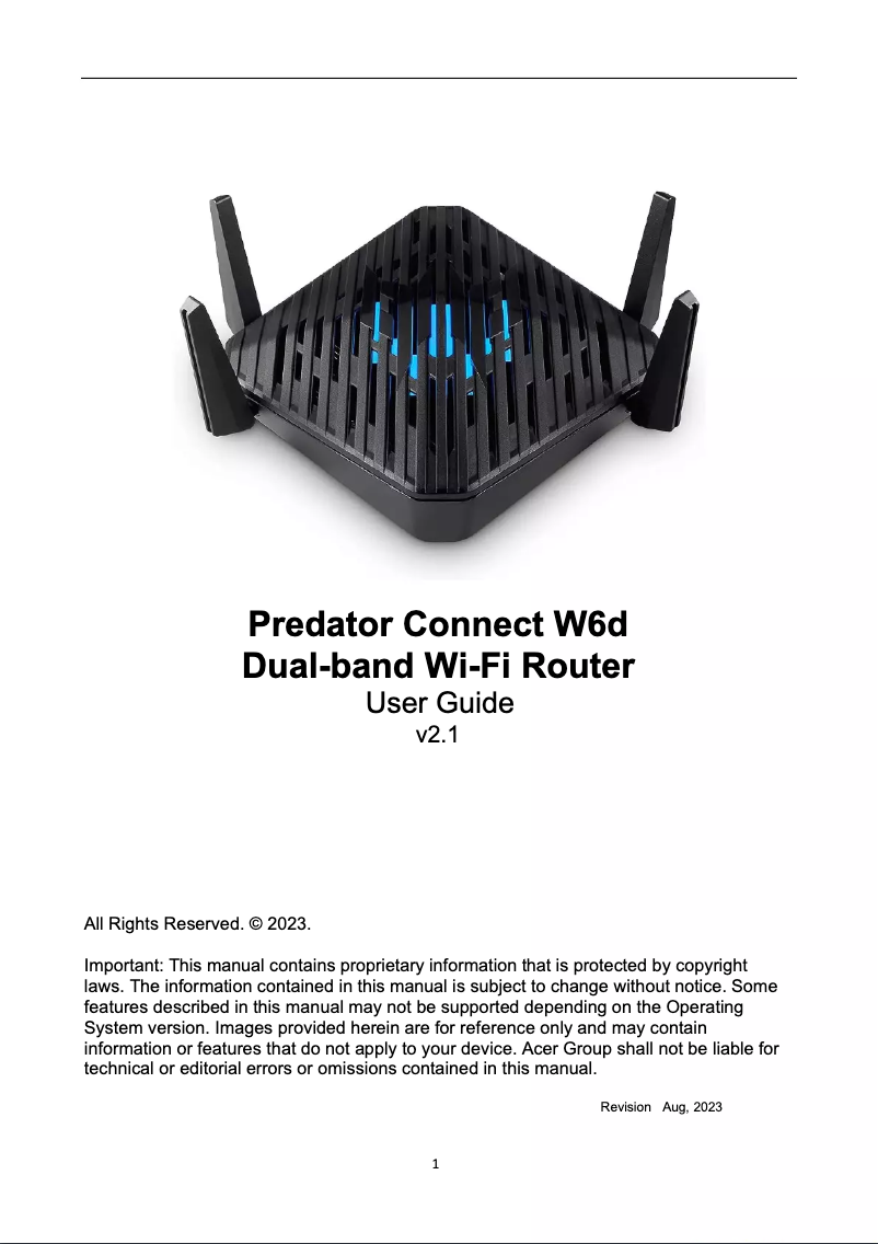 First page image of the manual for Predator Connect W6d