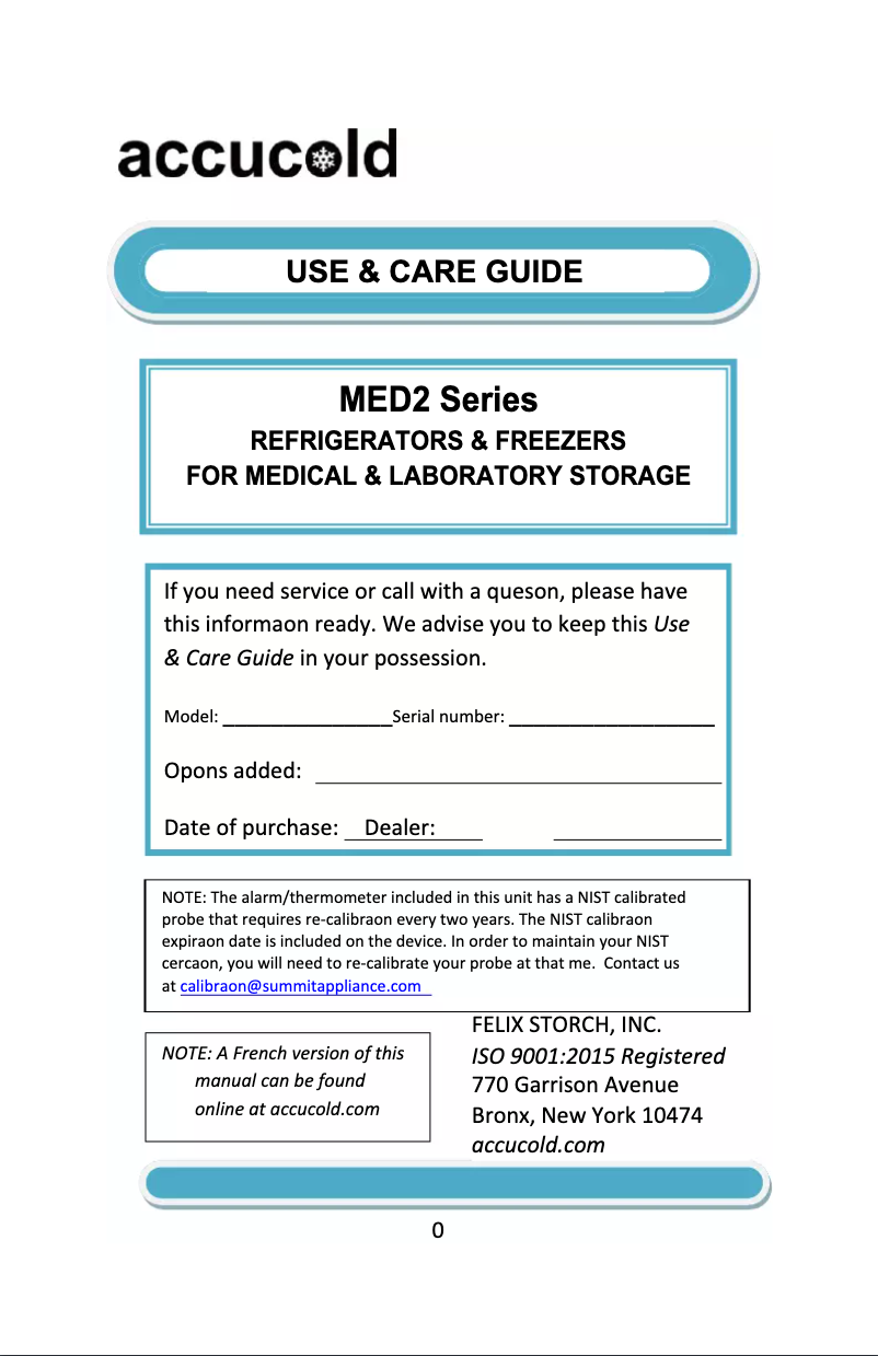 Page 1 of the manual User Manual Summit Accucold FFAR24LMED2
