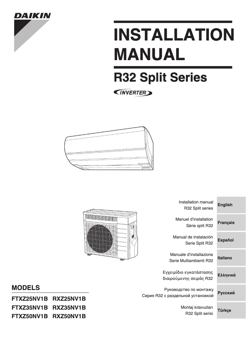 Page 1 of the manual User Manual Daikin RXZ25NV1B9