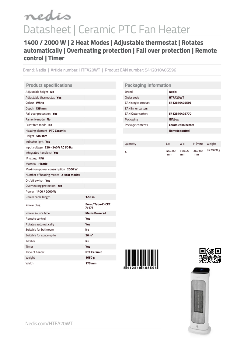 First page image of the manual for HTFA20WT