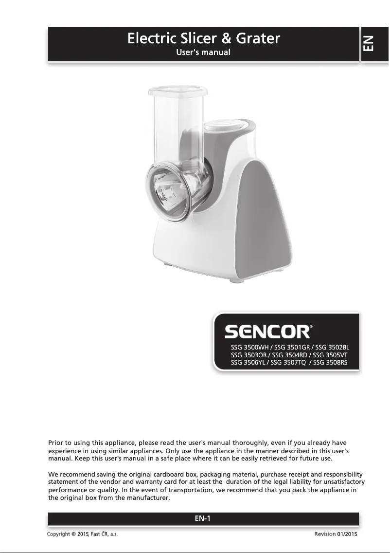 Page 1 of the manual User Manual Sencor SSG 3507TQ