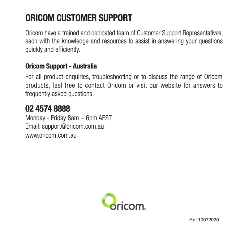 Page 1 de la notice Manuel utilisateur Oricom CARE95