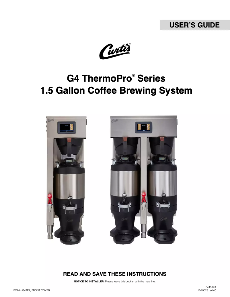 Page 1 of the manual User Manual Wilbur Curtis G4 ThermoPro