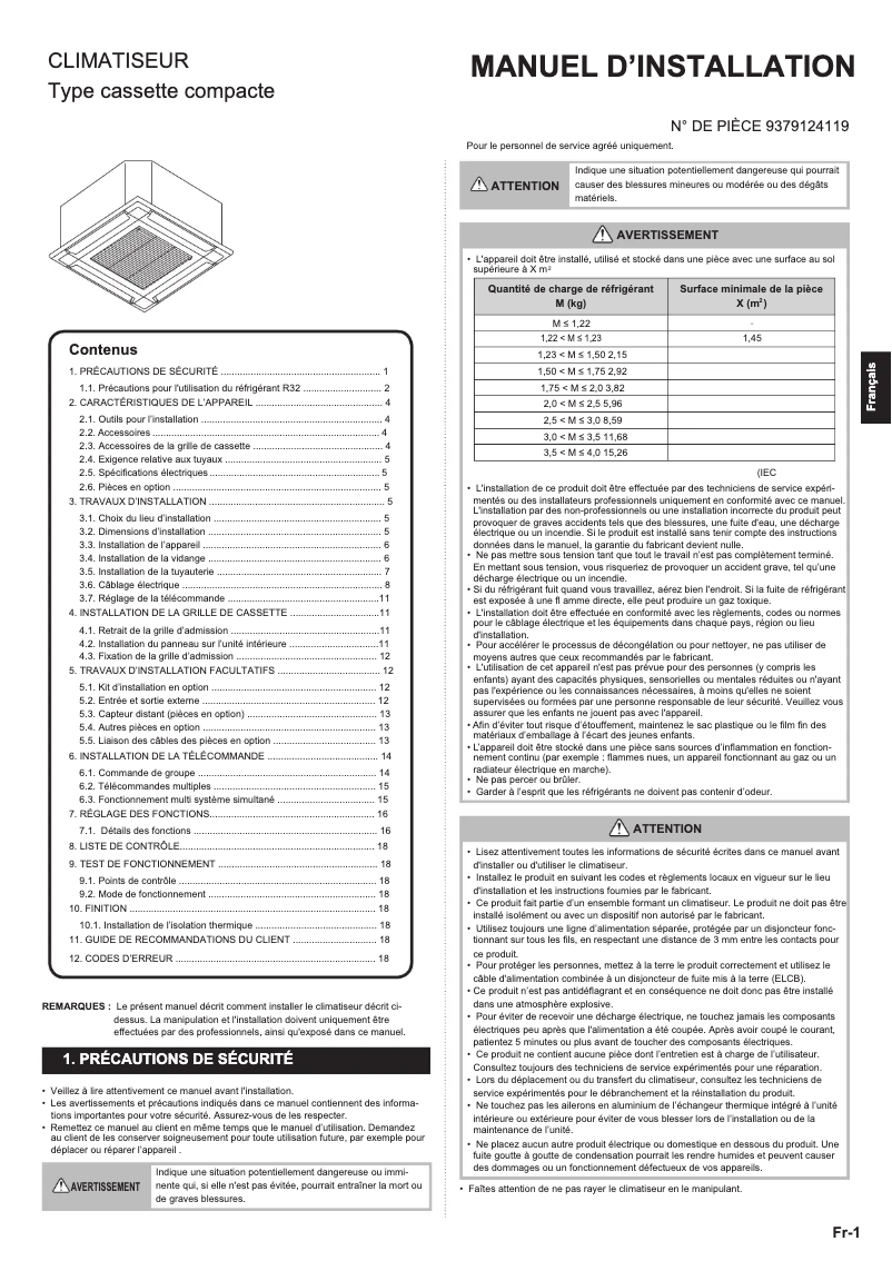Page 1 de la notice Manuel utilisateur Fujitsu AUXG14KVLA