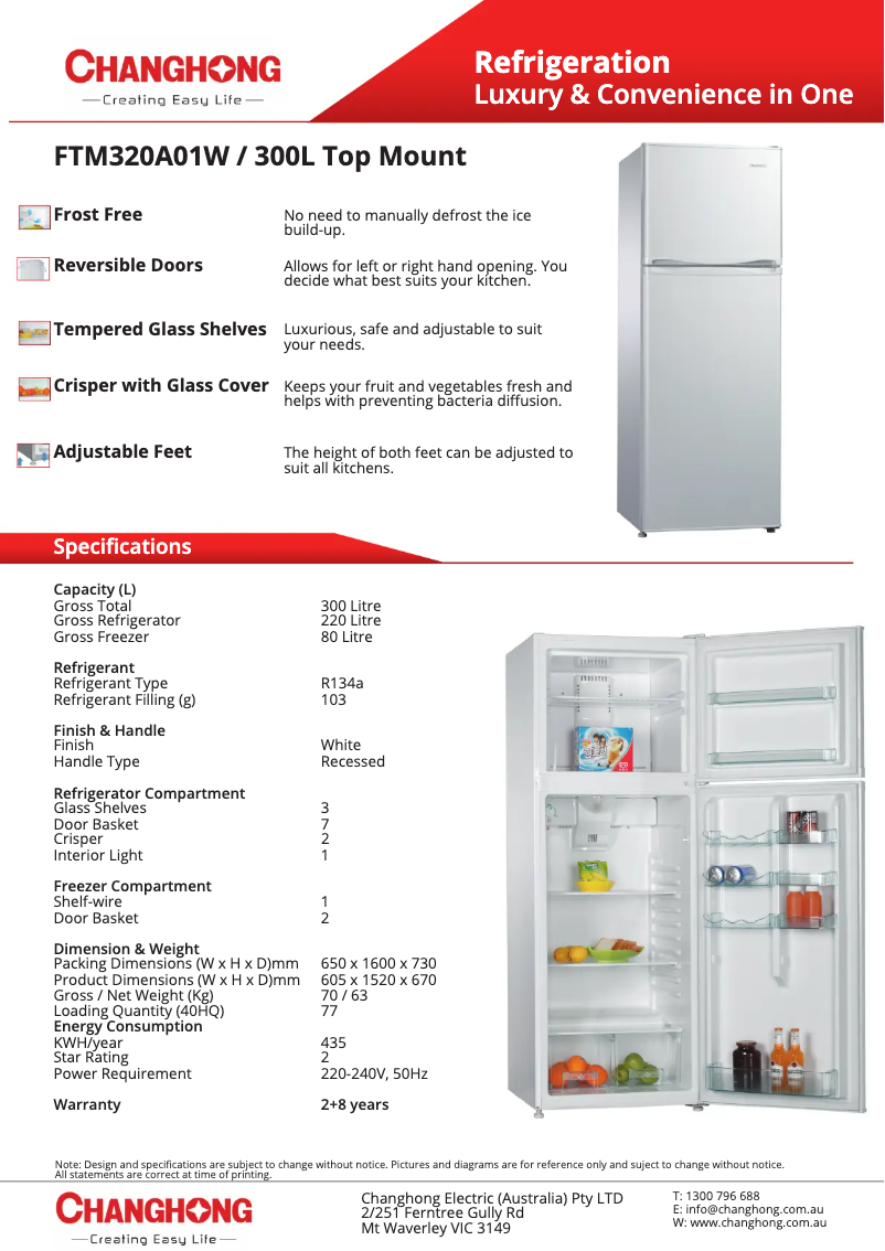 Page 1 of the manual Technical Sheet Changhong FTM320A01W