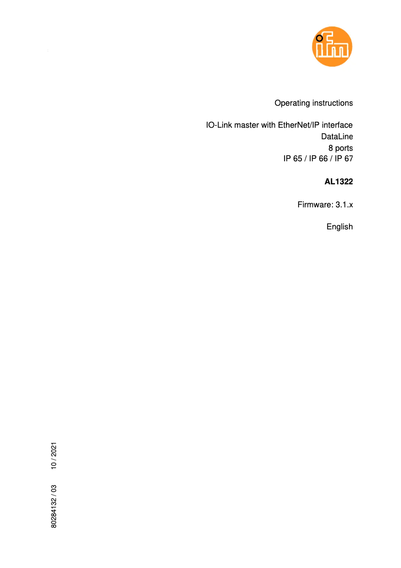 Page 1 of the manual User Manual IFM AL1322