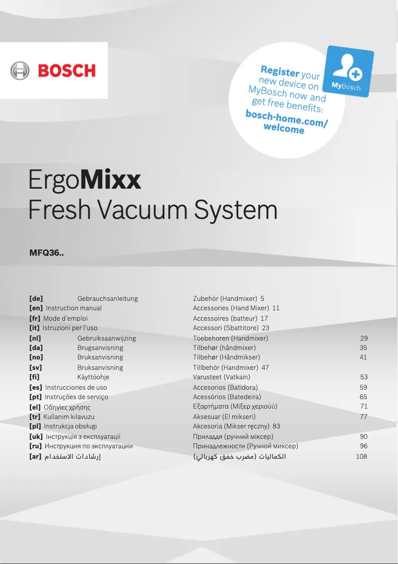 Page 1 of the manual User Manual Bosch ErgoMixx MFQ364V0