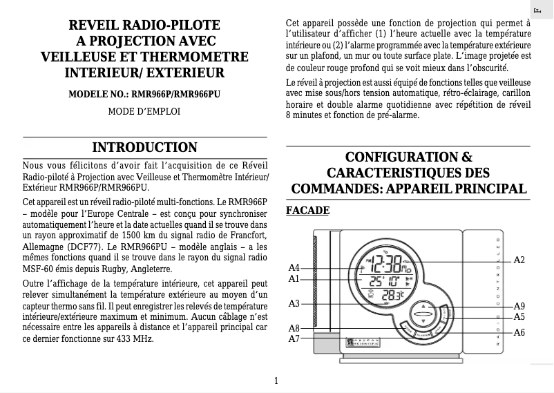 Page 1 of the manual User Manual Oregon Scientific RMR966P
